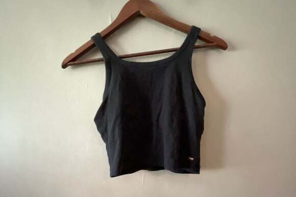 PINK Victoria's Secret Tops - PINK Victoria's Secret Black Ribbed Crop Tank Top built in bra